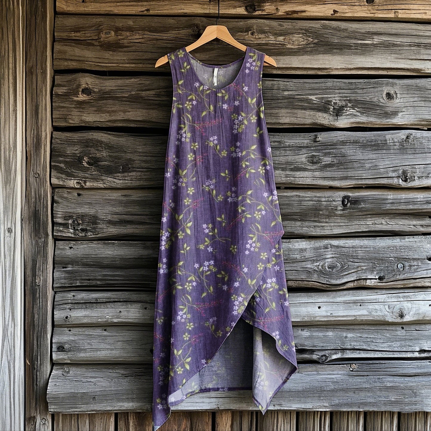 Women's Bohemian Style Flowers Art Irregular Design Sleeveless Dress artswardrobe