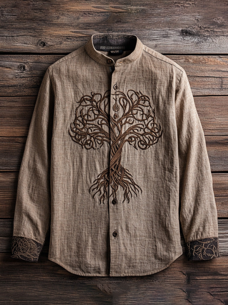 Men's Viking Life Of Tree Celtic Knot Art Linen Shirt artswardrobe