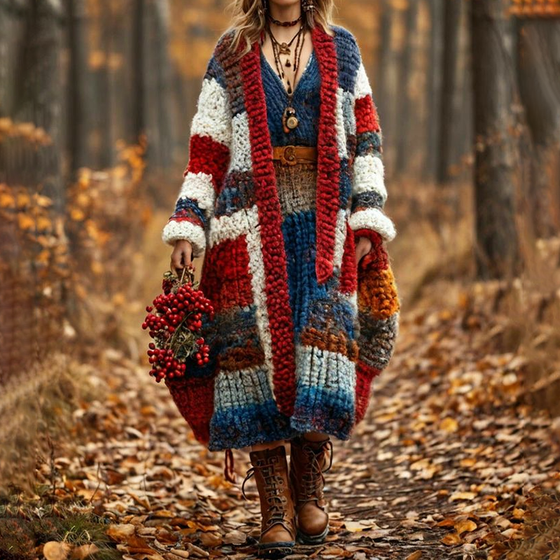 Women's Patchwork Pattern Sweater Cardigan elevenforest