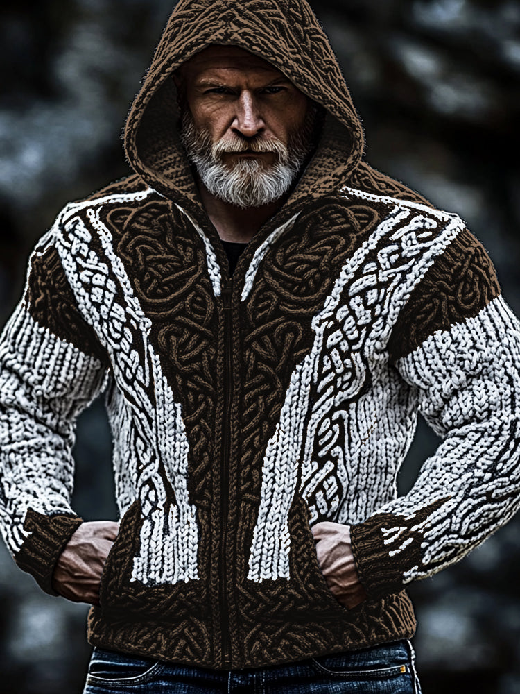 Men's Vintage Celtic Knot Hooded Zip Up Sweater artswardrobe
