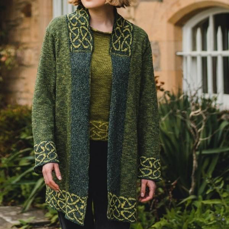 Women's Irish Celtic Knotted Contrast Jacquard Cardigan elevenforest