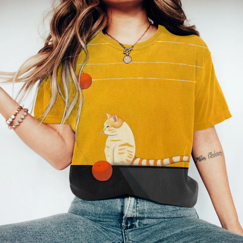 Abstract Creative Cute Sulking Cat Painting Art T-Shirt elevenforest