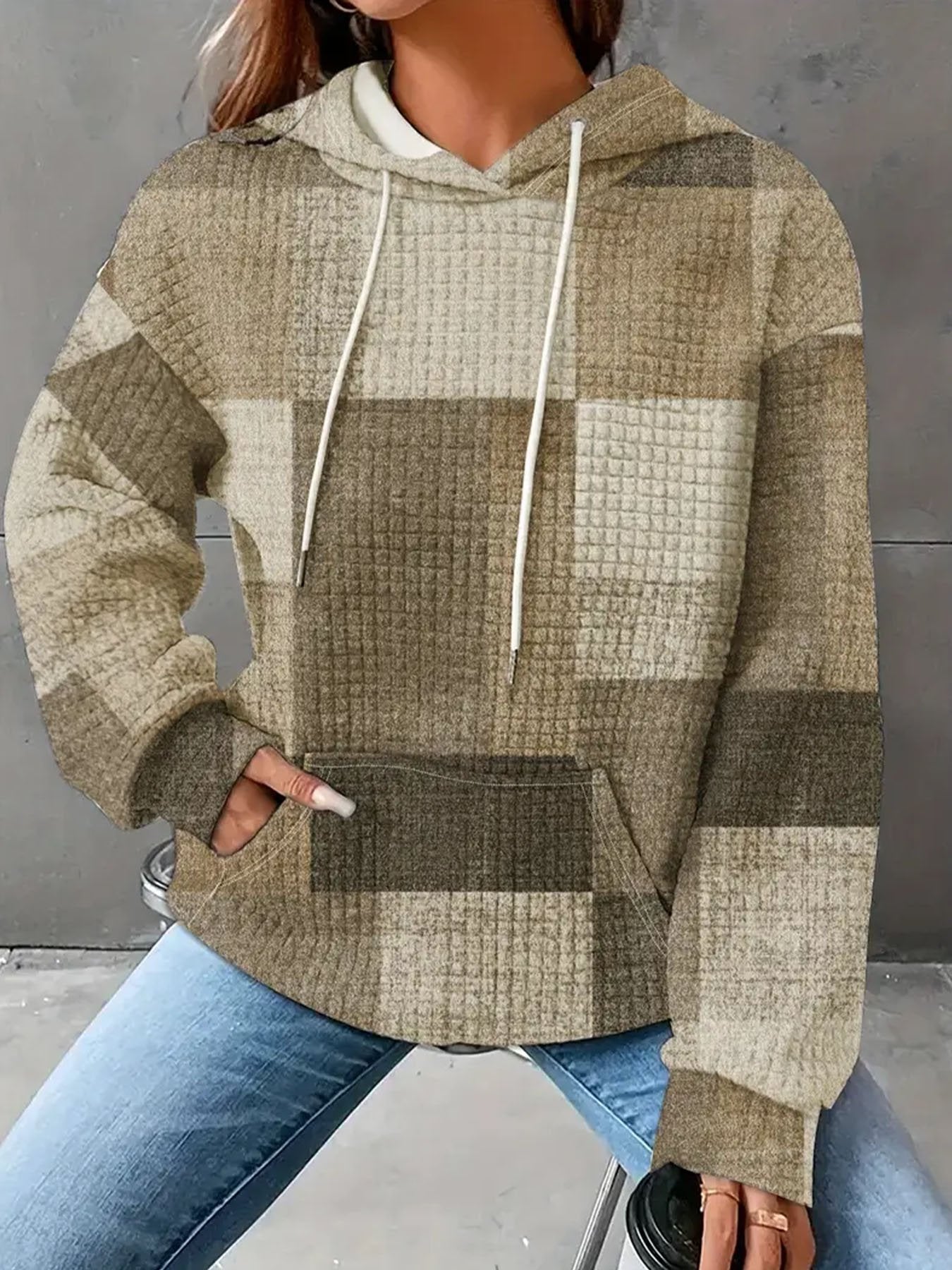 Women's Contrast Print Hooded Long Sleeve Sweatshirt