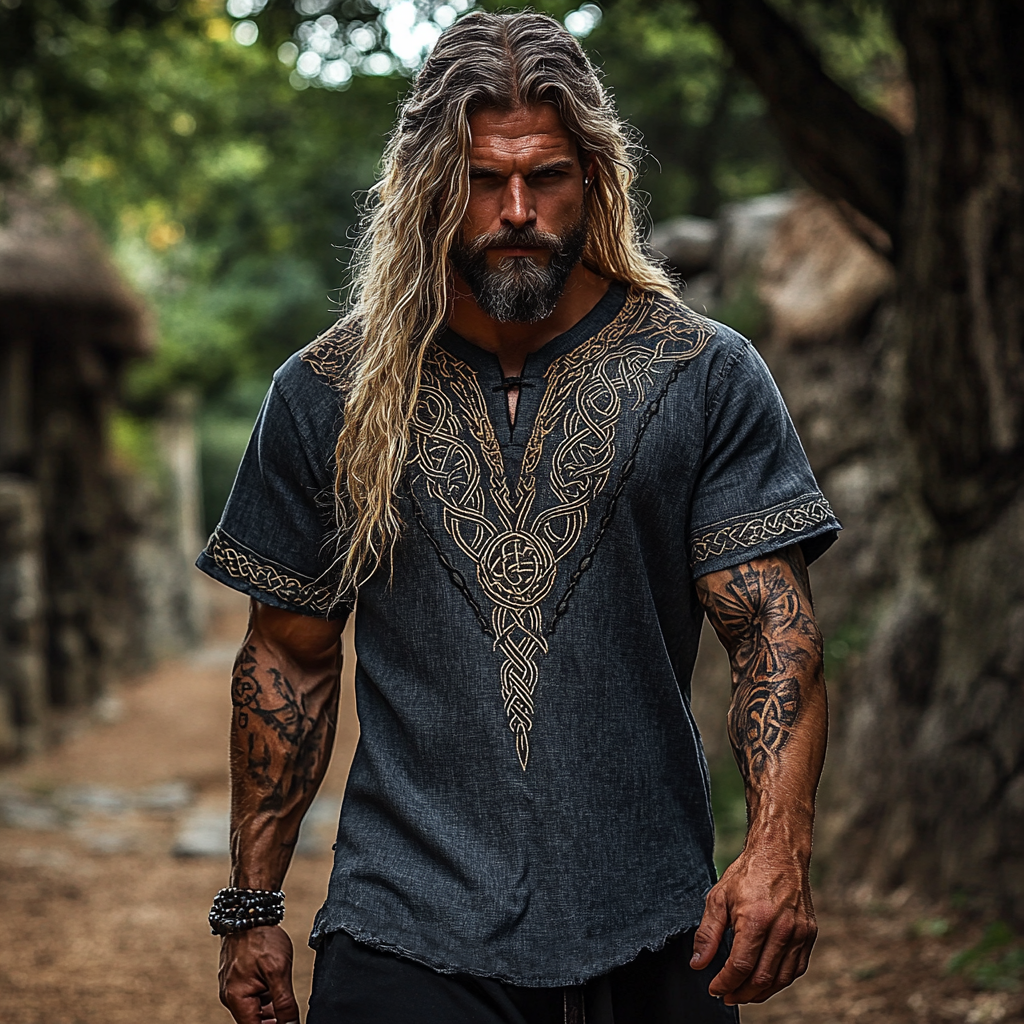 Men's Viking Celtic Knot Art Linen Blend Shirt artswardrobe