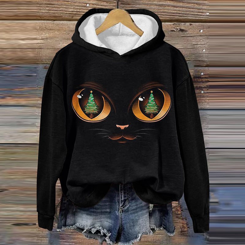 Abstract Creative Christmas Tree In Cat Eyes Print Casual Sweatshirt elevenforest