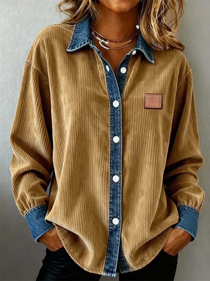 Women'S Casual Lapel Contrast Color Stitching Shirt