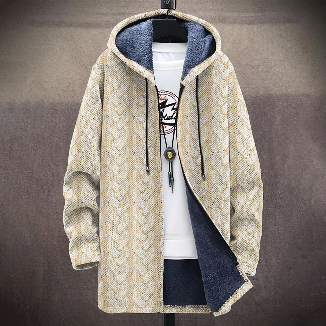 Men's Vintage Knitted Graphic Comfort Plush Hooded Coat elevenforest
