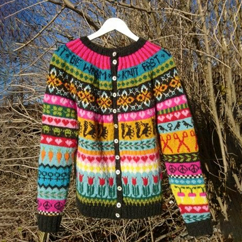 Vintage Icelandic Rainbow Knit Jacquard Warmth Cardigan(Unisex) elevenforest