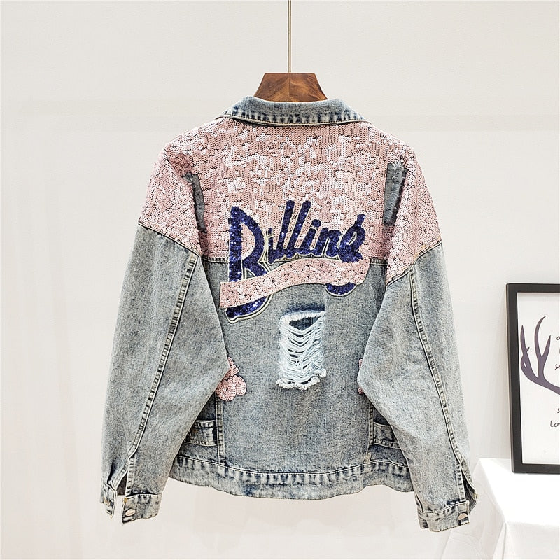 LM | Oversized denim jacket with glitter