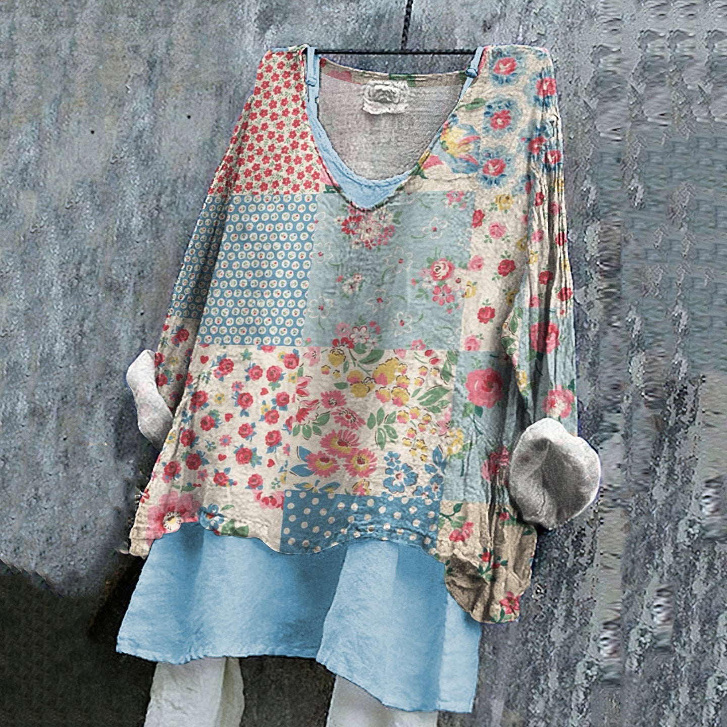 Vintage Floral Patchwork Linen Tunic artswardrobe