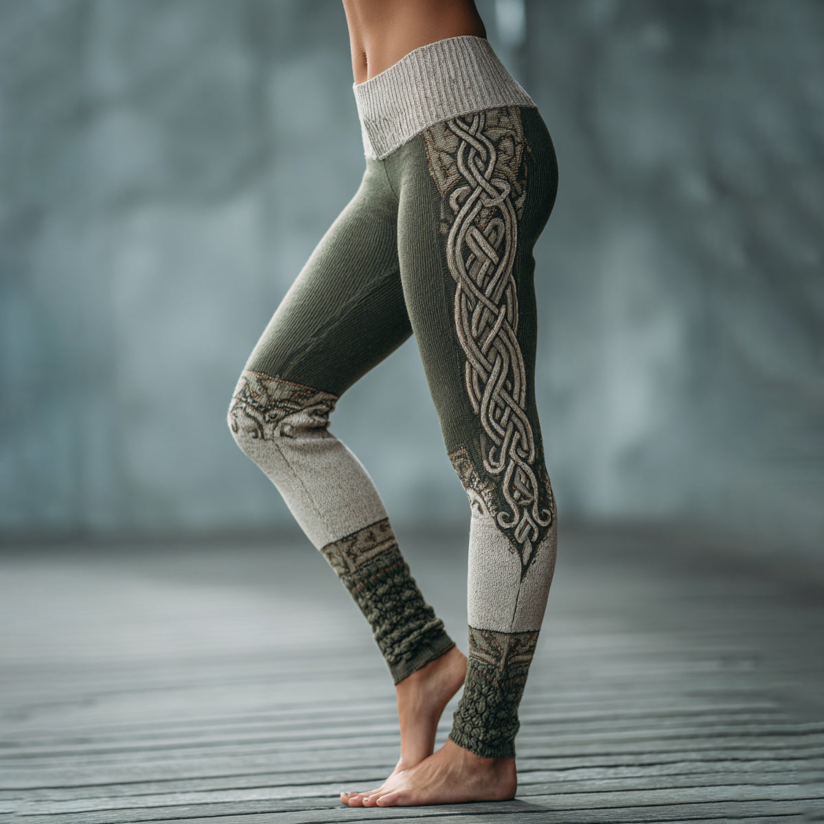 Vintage Viking Celtic Pattern Art Knit Cozy Leggings artswardrobe