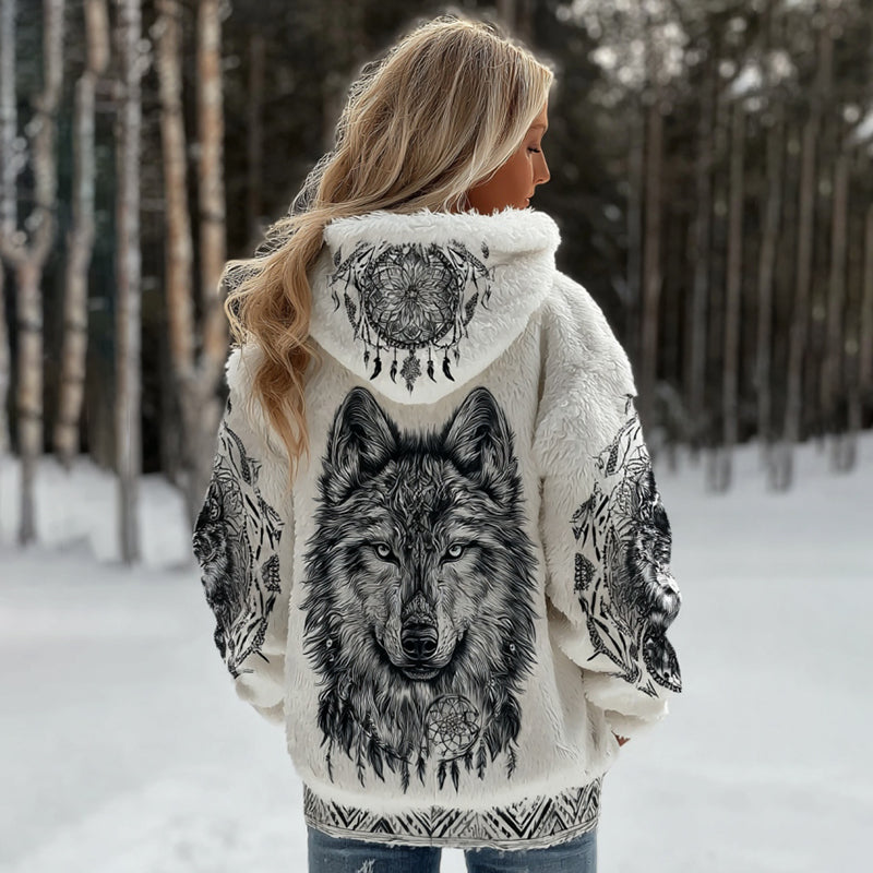 Comstylish Women's Viking Celtic Wolf Tribal Pattern Art Cozy Hooded