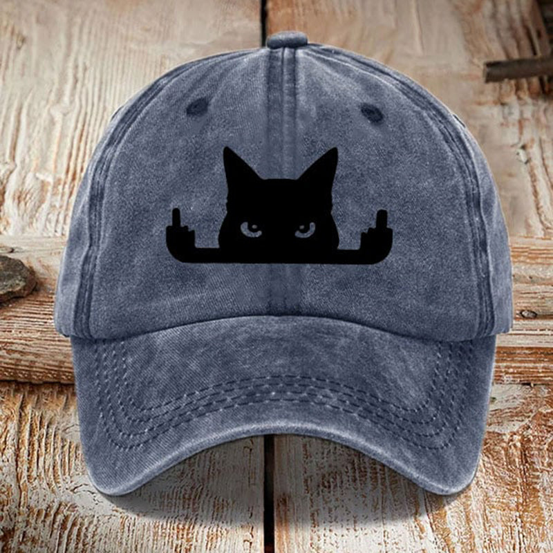 Comstylish Japanese Art Black Cat In Contempt Print Washed Sun Hat