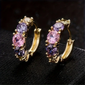 Purple Zirconia Hoop Gold Earrings
