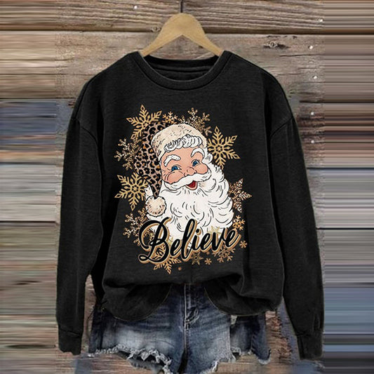 Comstylish Women's Father Christmas Belive Print Casual Sweatshirt