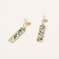 Golden Rectangle Flower Earrings