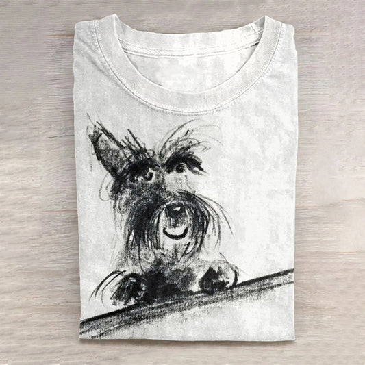 Comstylish Scrawled Puppy Art Cute Dog Print Casual Short Sleeve T-Shirt