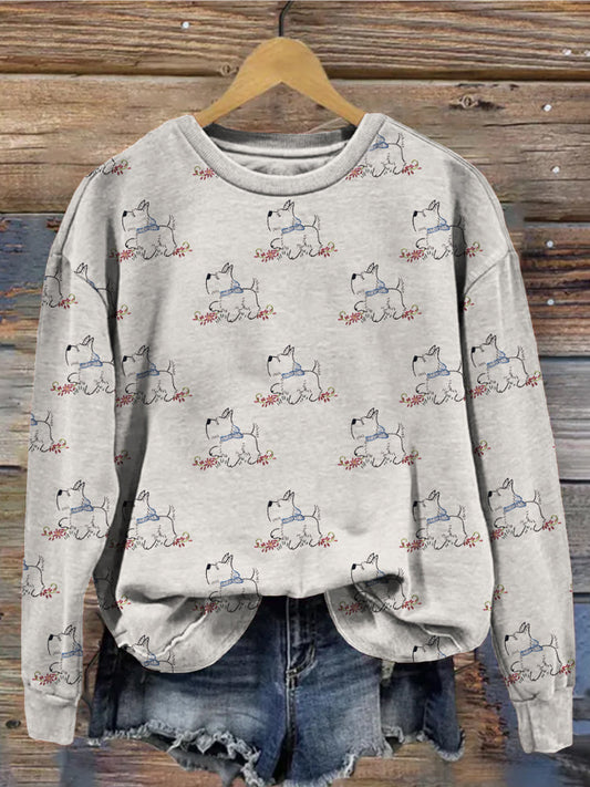 Comstylish Cute Terrier Embroidered Pattern Comfy Sweatshirt