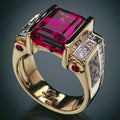 Cubic Garnet Crystal Gold Ring