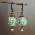 Earrings With Turquoise Flower and Pearl