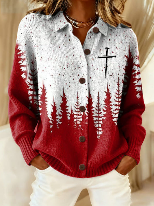 Comstylish Women's Christian Christmas Print Knitted Cardigan