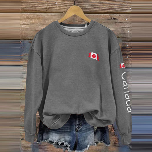 Comstylish Women's Canadian Flag Print Crew Neck Casual Sweatshirt