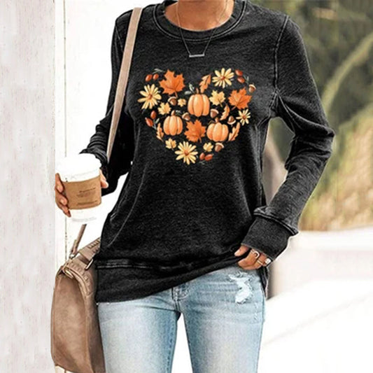 Women's Thanksgiving Autumn Leaves Heart Print Sweatshirt artswardrobe
