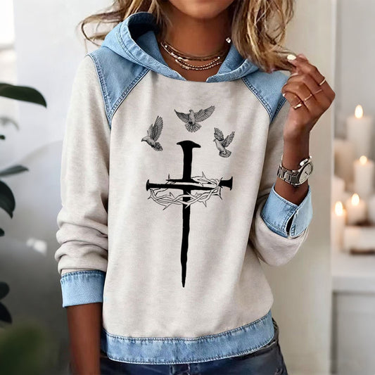 Comstylish Women's Peace Doves And Faith Cross Art Casual Hoodie