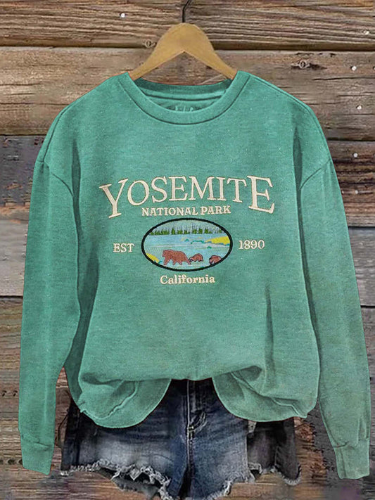 Comstylish Protect National Parks Embroidered Slogan Casual Sweatshirt