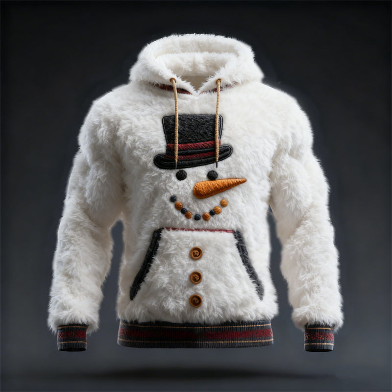 Comstylish Men's Christmas Snowman Inspired Cozy Plush Hoodie