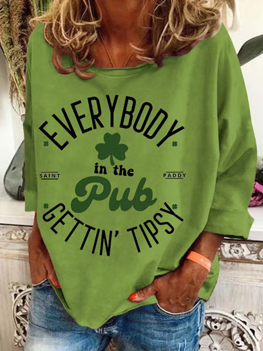 Comstylish Women's Everybody In The Pub Getting Tipsy St. Patrick's Day Print Casual Sweatshirt