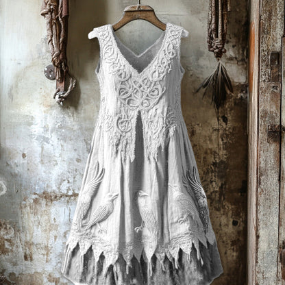 Women's Tribal Dark Night Raven Embroidery Celtic Lace Art Tank Dress artswardrobe