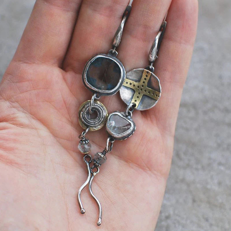 Antique" Earrings With Blue Stones and a Cross