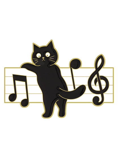 Lovely Black Cat Music Note Brooch elevenforest