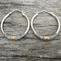 Silvery Carved Pattern Hoop Earrings