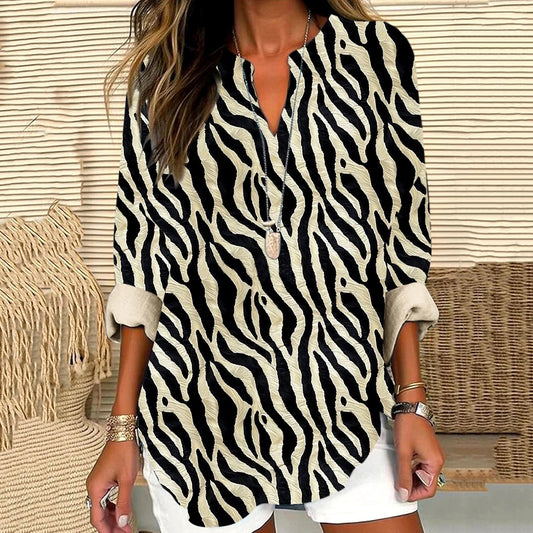 Vintage Geometric Print Linen Shirt artswardrobe