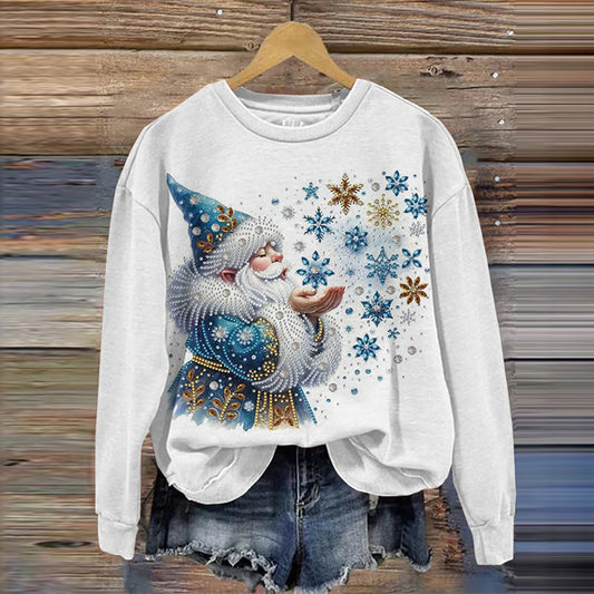Comstylish Shiny Christmas Snowflake Print Casual Sweatshirt