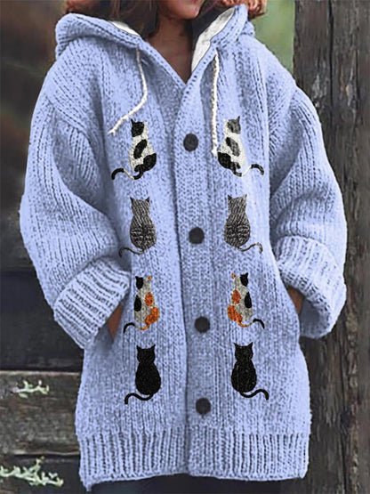 Women's Cat Casual Print Cozy Knit Cardigan artswardrobe