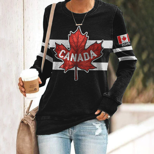 Comstylish Women's Canada Hockey 2025 Canada Flag Print Crew Neck Casual Sweatshirt