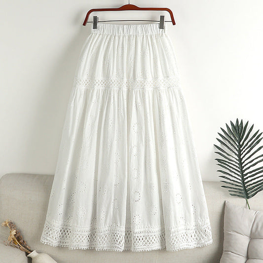 Vintage Lace Embroidered Art Linen Blend Skirt artswardrobe