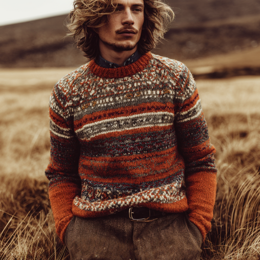 Christmas Retro British Style Men's Round Neck Knitted Sweater artswardrobe