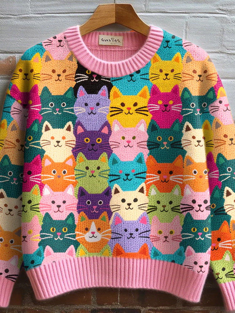 Women's Lovely Cats Pattern Cozy Knit Sweater elevenforest