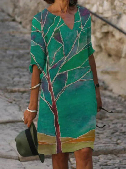 LM | Printed midi dress with V-neckline