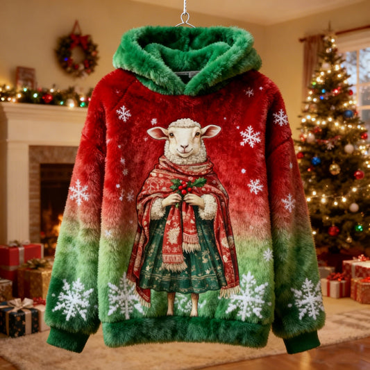 Comstylish Women's Color-blocked Christmas Fleece Hoodie