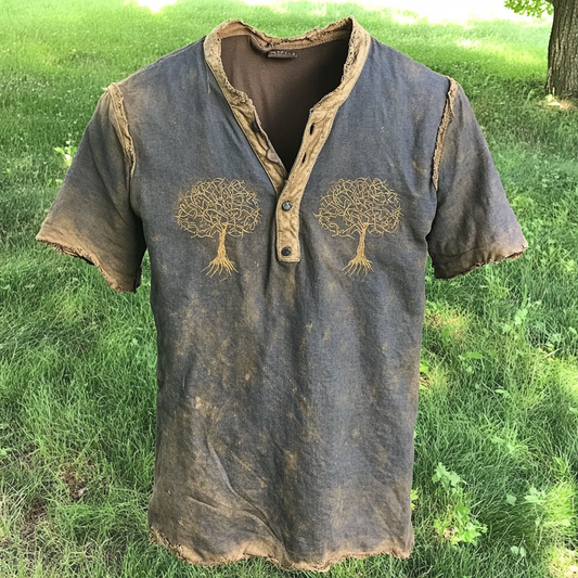 Vintage Viking Tree Of Life Linen Button-down Shirt artswardrobe