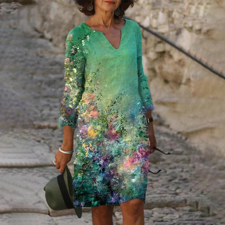 LM | Printed midi dress with V-neckline