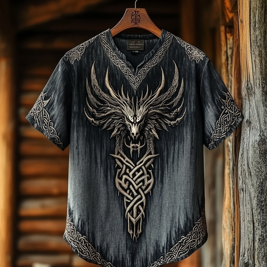 Men's  Viking Tribal Dragon Celtic Art Linen Shirt artswardrobe