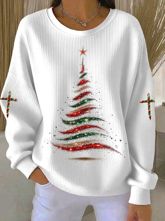 Comstylish Women's Faith Cross Christmas Print Casual Sweatshirt
