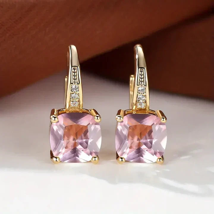 Mystic Gemstone Stone Hoop Gold Earrings