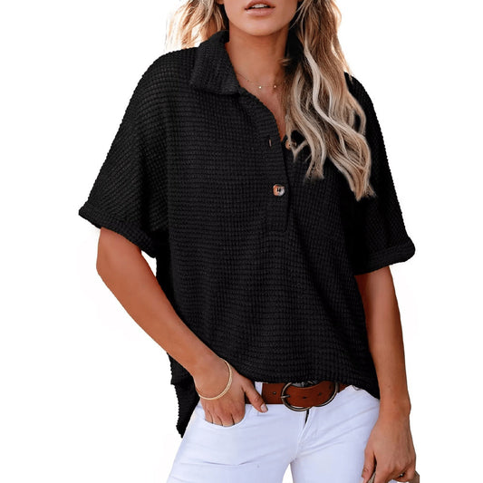Comstylish Women's Waffle Knit Short Sleeve Tunic Henley Shirts